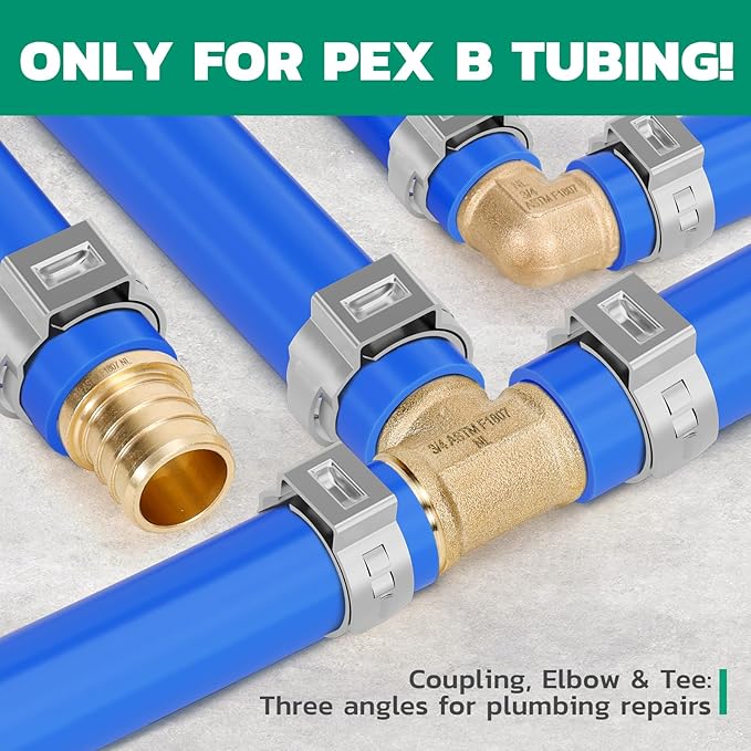 PEX Fittings 3/4 Inch, 50PCS Tee Lead-Free Brass Connectors for PEX B Pipe, NSF UPC Certified, ASTM F1807, Compatible with Crimp/Clamp Rings (Hot/Cold Water, Hydronic Heating)
