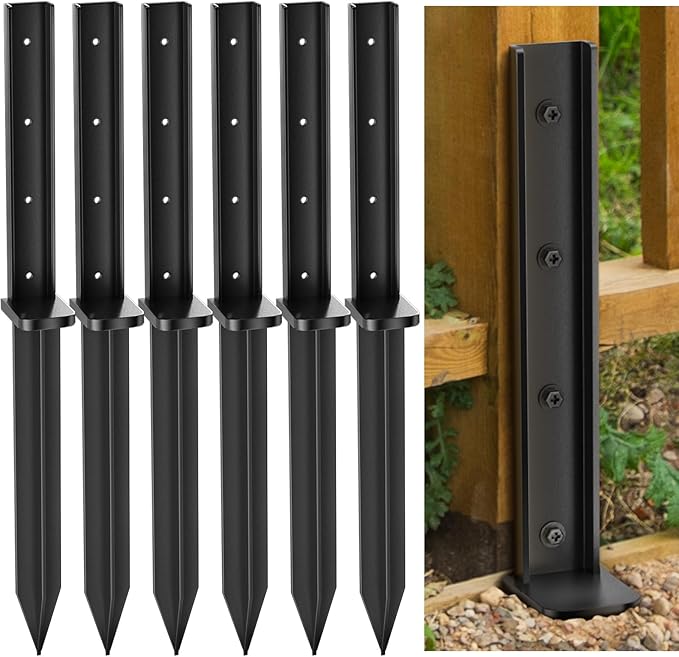 Thicker Fence Post Repair Anchor Kit, One-Piece Heavy Duty Steel Fence Post Stakes, Repair Tilted Broken 4x4/6x6 Wood Posts(6Pack/Black)