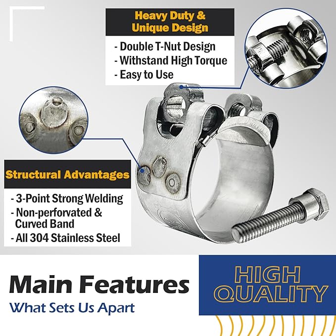 TT Heavy Duty Hose Clamps, 304 Stainless Steel T-Bolt Clamp, Adjustable Range 29-31 mm, Solid T-nuts and Wide Band for Automotive Hose Clamps (1.14-1.22 inch, 4 pack)