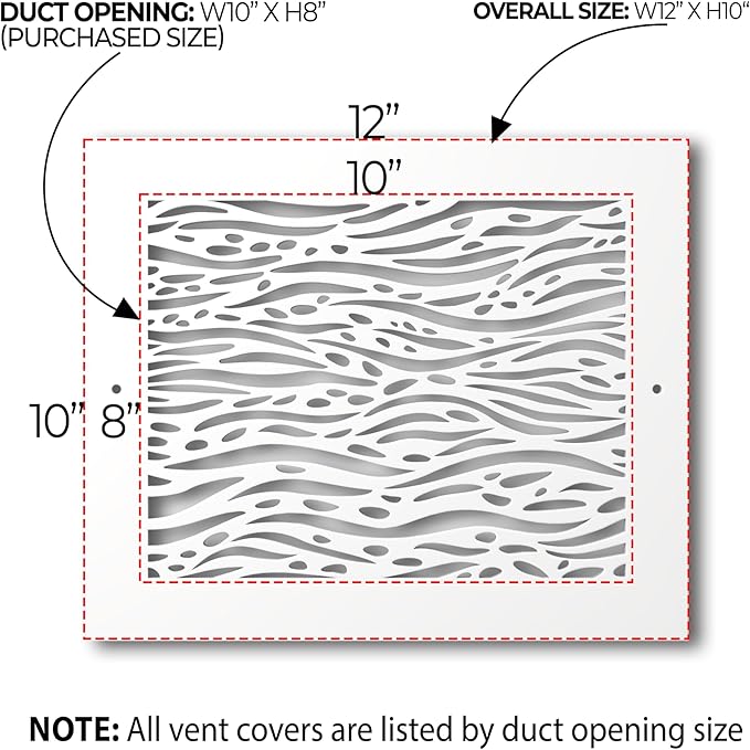 SABA Home Decor White Air Vent Cover - Acrylic Plexiglass 8" x 10" Duct Opening (10" x 12" Overall) Return Grille Decorative Covers for Walls & Ceilings NOT for Floor USE, Waves