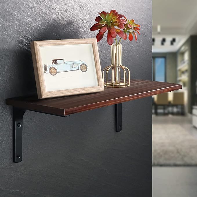 SAYAYO 2 PCS Iron Wall Shelf Bracket, 4 x 4 Inch Heavy Duty Shelf Support Bracket Decorative Joint Angle Bracket, Matte Black
