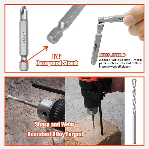 100Pcs 3/16" x1-3/4 Concrete Screws with Drill Bit, Flat Head Concrete Cement Screws Anchor Assortment Kit for Masonry, Block Brick or Stucco