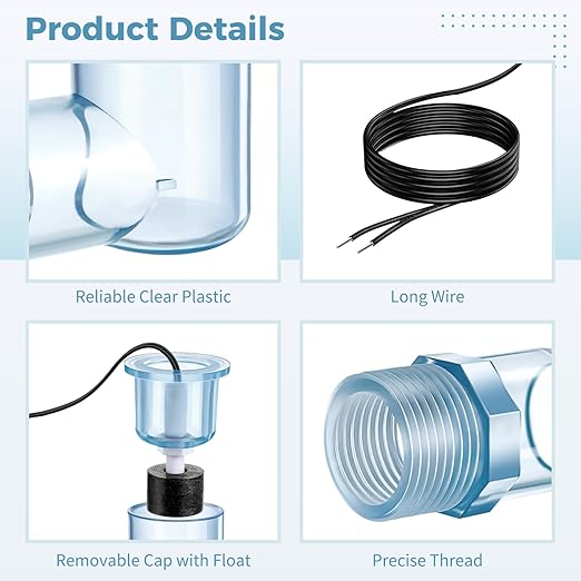 yeesport SS2 AC Float Switch, L Shape AC Float Switch with 3/4 in Adapter & 6 Ft Wire, Water Level Sensor Switch for Air Conditioner Drain, Condensate Overflow Detection, HVAC Safety Accessory