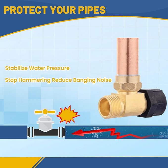 Water Hammer Arrestor,7/8" Female Swivel Ballcock Nut X 3/4" Male Thread Copper Water Arrestor for Toilet Connection(2PACK,Copper Arrestor)(HAMMER024-2Pack)