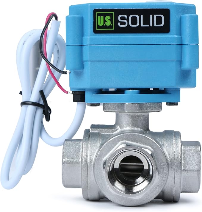 U.S. Solid 1/2" 3 Way Stainless Steel Motorized Ball Valve L Type AC/DC9-24V, Water Shutoff Valve with Manual Function, Standard Port