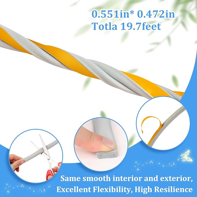 19.7Feet D-type Weather Stripping Door Seal, Self-Adhesive Seals for Door Window Gap, Soundproofing, Insulation Strip, Door Sealers for Door Frame (Gray), D14-12