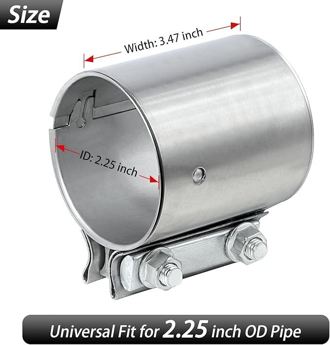 2.25 inch Exhaust Clamp Butt Joint Exhaust Band Clamp Sleeve Coupler 304 Stainless Steel