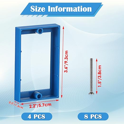 OwnMy 4PCS 1/2" Electrical Outlet Box Extenders, 1 Gang Electric Box Extenders with 8 Screws, Single Gang Receptacle Outlet Extenders for Electrical Box and Power Socket Switch, Blue