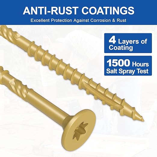 #10 x 4” Deck Screws, 316Pcs Star Drive Wood Screws, Rust Resistant Timber Screws for Timber/Log/Landscaping Wood, T25 Star Bit Included, Yellow