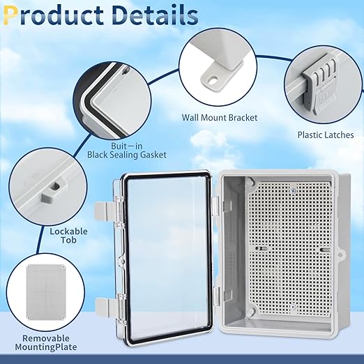 Waterproof Outdoor Junction Box IP66 ABS Plastic Weatherproof Box Impact-Resistant Weatherproof Electrical Enclosure for Ggarden, Garage, Solar, and Marine Applications Clear(8.6"x6.6"x4.3")