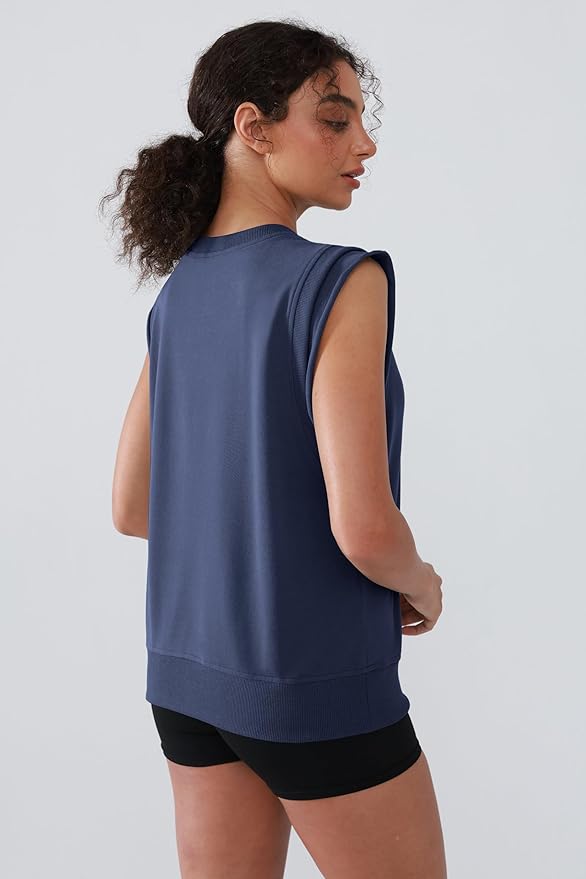 Workout Tank Tops Woman Crew Neck Athletic Tops Cotton Sweatshirt Loose Fit Muscle Tanks Runnning Gym Sports Shirt