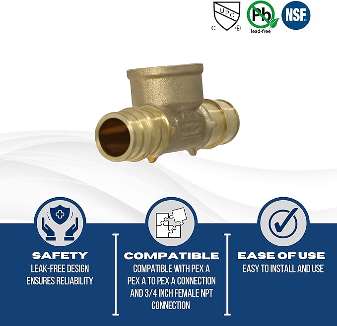 XFITTING Pex A 3/4 x Pex A 3/4 Inch x 3/4 Female NPT Tee, Pex A Female NPT Tee, 29-6-4=1XX, 1 Piece