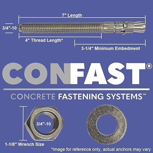 CONFAST 3/4" x 7" Wedge Anchor Zinc Plated (Box of 10)