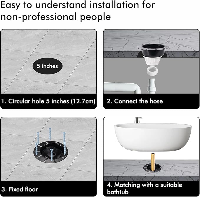 Freestanding Tub Drain Kit, Bathtub Drain Rough-in Kit with PVC Adapter and Brass Tail Pipes, Compatible with Freestanding Bathtub Drain, Floor Mounted Bathtub and Copper Bathtub, Black