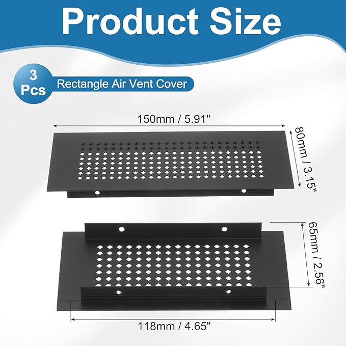 PATIKIL 6 x 3 Inch Door Air Vent Cover, 3 Pcs Aluminum Grille Ventilation Cover Louvered Diamond Hole with Mounting Screws for Cabinet Wardrobe Ceiling Door, Black