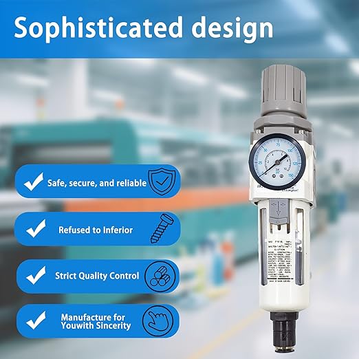 XingNEeng 3/8" NPT Compressed Air Filter Regulator Lubricator Combo, Auto-Drain Water/Oil Trap Separator, Gauge(0-150 psi), Poly Bowl, Metal Bracket, 5 Micron Brass Element, for Pneumatic Systems