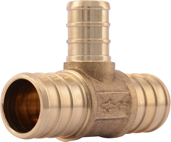SharkBite 3/4 Inch x 3/4 Inch x 1/2 Inch Crimp Reducing Tee, Brass Plumbing Fitting, PEX Pipe, PE-RT, UC412LFA