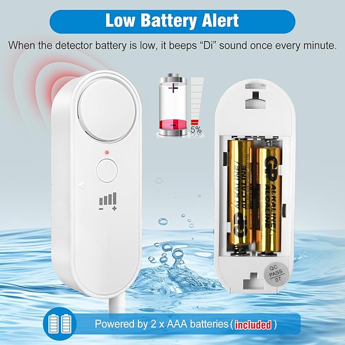 Daytech 3in1 Water Alarm for Basements with 6.5ft Detection Cable Water Sensor for Bathroom Water Leak Detectors for Home RV Kitchen Sump Pump Alarm for Water Heater Washing Machine Sink (2 Pack)