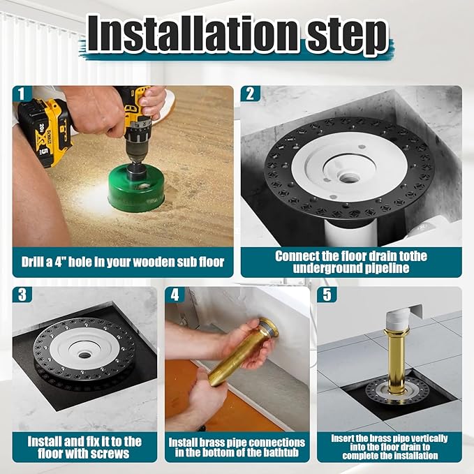 Freestanding Bathtub Drain Kits Installation, Freestanding Tub Drain Rough-in Kit for Free Standing Bathtub, with Brass Tail Pipe and ABS Plastic Pipe