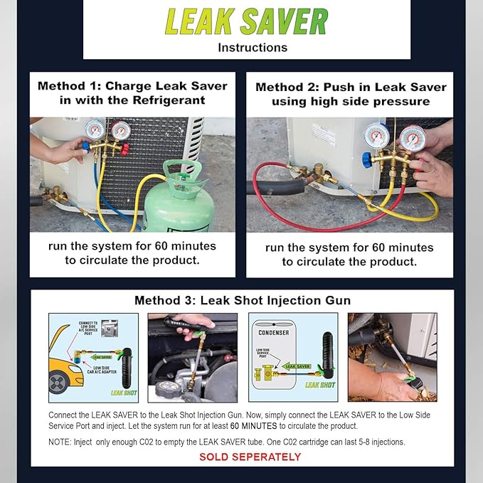 Leak Saver Direct Inject Refrigerant Leak Sealer with UV Dye, 6 Pack - Includes 51 LED UV Light and Protective Glasses