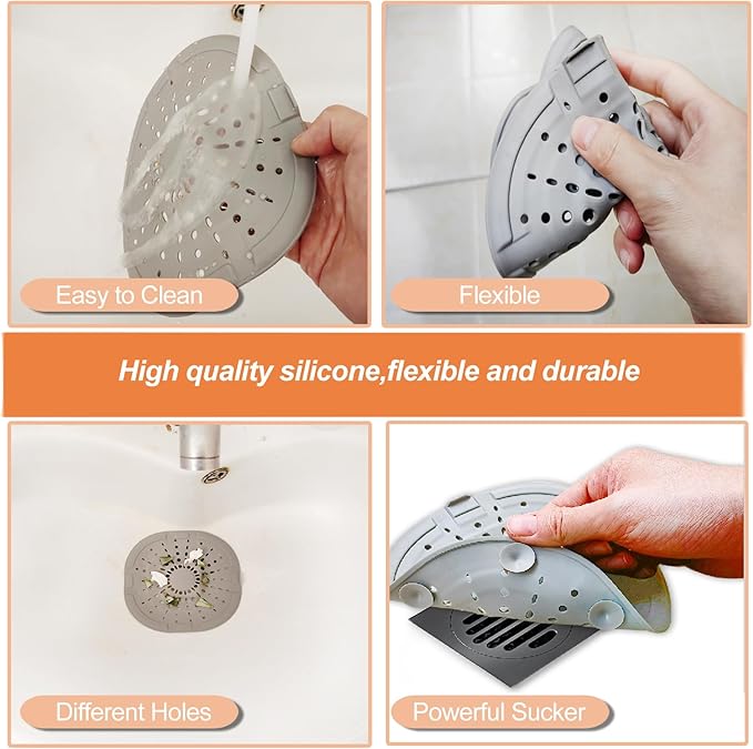Hair Drain Catcher,Square Drain Cover for Shower Strong Adhesion Silicone Hair Stopper with Suction Cup,Easy to Install Suit for Bathroom,Bathtub,Kitchen 2 Pack (Cream White)