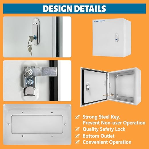 Outdoor Electrical Box 12x8x12'' Steel Electrical Junction Box NEMA 4X Enclosure Indoor&Outdoor Electrical Enclosure Box Waterproof & Dustproof Cold-Rolled Carbon Steel Hinged Junction Box