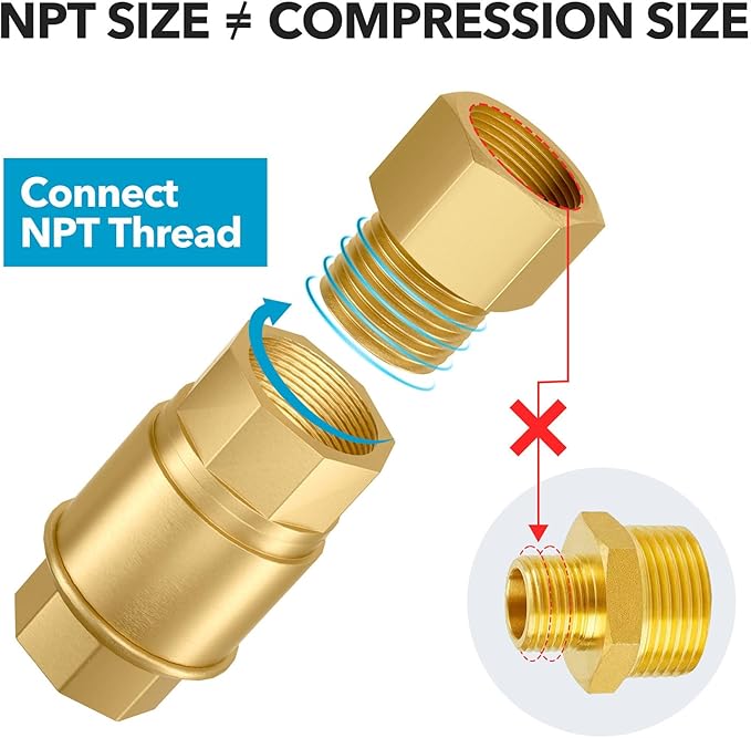 3PCS Brass Pipe Fitting, 1/2" Female x 1/2" Male NPT Thread Brass Hex, Adaptor 1200psi High Pressure