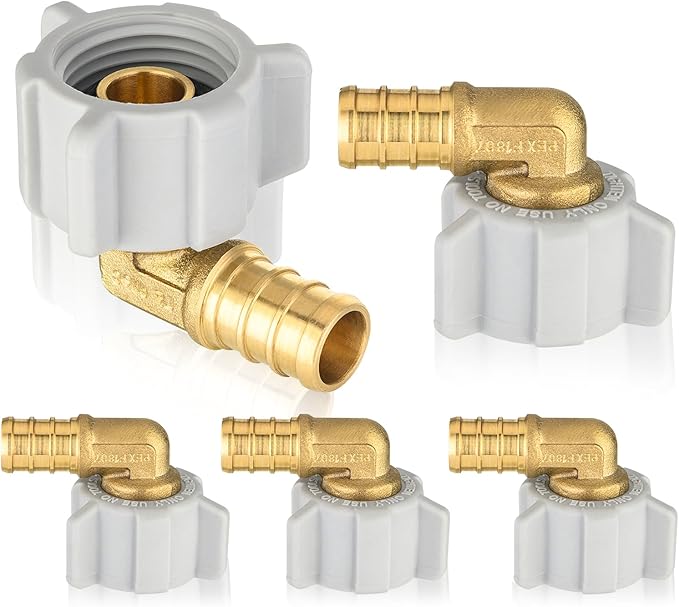 5-Pack HeSun PEX Fittings, 1/2" Pex x 1/2" Female NPT Swivel Elbow, Brass Crimp Fitting for ASTM F1807(PEX1807208-5)