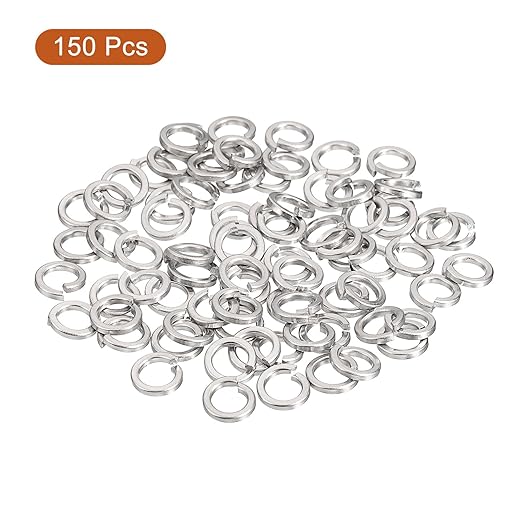 uxcell 150 Pcs Spring Lock Washer, M5 Split Lock Washer Assortment 316 Stainless Steel Lock Washers for Screws Bolts Nuts, Silver