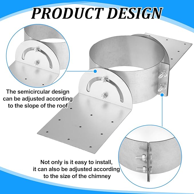 Hicarer 8" Galvanized Roof Support Kit, Stove Pipe Bracket Hanger Flange Chimney Part Clamp Adjustable Roof Support for Double Wall Insulated Chimney Pipe, Galvanized Steel