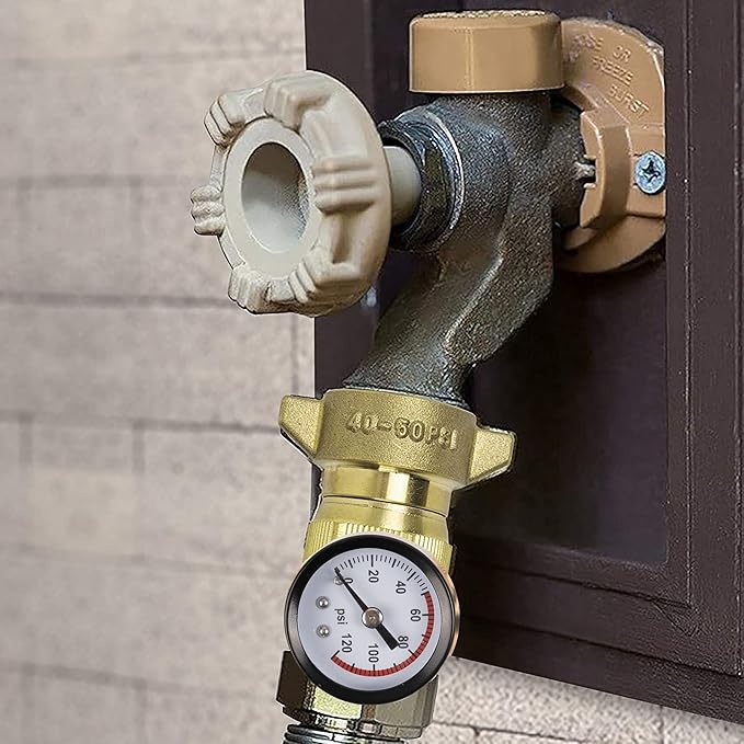 Hourleey Brass RV Water Pressure Regulator, Hi-Flow Water Regulator With Filter Screen and Gauge for Campers, Travel Trailers, Plumbing System