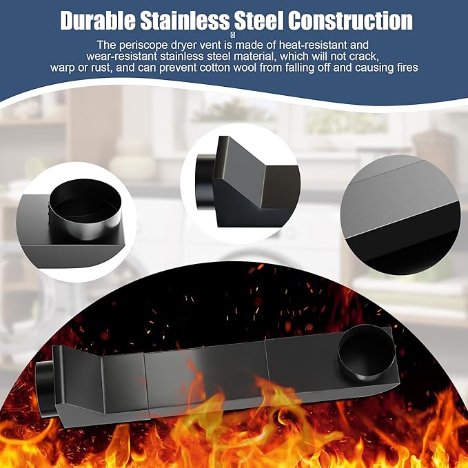 17.7-29.5" Telescoping Dryer Vent Connector Kit, 304 Stainless Steel Periscope Dryer Vent Kit Fits for Tight Spaces, Adjustable Vent Compatible with Whirlpool/LG & All 4-In Vents Dryer