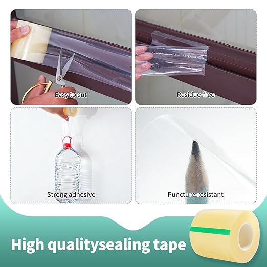 Transparent Window Weather Sealing Tape, 3 Inch x 55 Yards (165 FT), Window AC Insulation Air Conditioner Sealing Tape, No Residue, Clear
