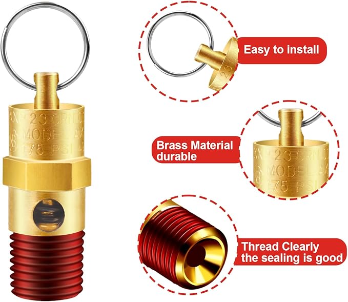 2 Pieces 1/4'' Male 175 PSI NPT Air Compressor Pressure Relief Valve Brass Safety Valve Air Compressor Check Valve