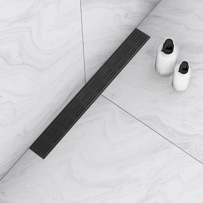 Linear Shower Drain 32 Inch,Rectangular Shower Drain SUS-304 Stainless Steel, 51L/Min Fast Drainage Floor Linear Drain, US Standard CUPC Certified, Matte Black, SD-109