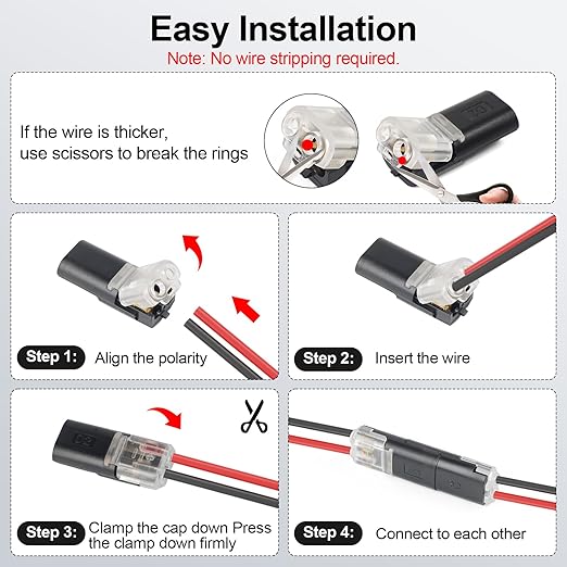 20Pcs LED Wire Connectors, 2 Pin Universal Compact Wire Terminals, No Wire-Stripping Required, Quick Splice Pluggable Low Voltage Wire Wiring Connector