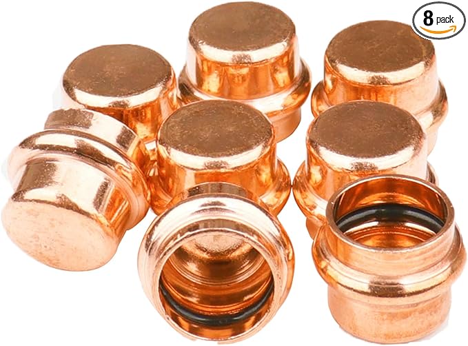 WHK 8 Pack 3/4 Inch Press Propress Copper End Cap Press Pro Press 3/4" Cooper End Plug Press Fittings Copper Pipe End Cap(Lead-Free)
