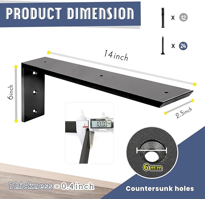 Countertop Support Bracket 14 inch 4 Pack Granite Countertop Bracket 14" x 6" x 2 1/2" Heavy Duty Shelf Bracket L Bracket Mantel Corbels for Wood/Quartz/Concret/Laminate Countertops