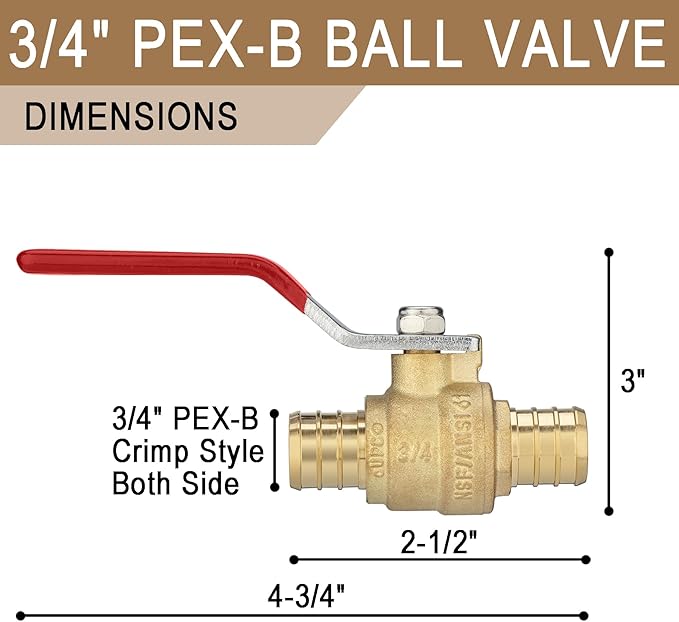 [4 Pieces] Lingmfg 3/4" PEX-B Crimp Ball Valve Shut Off Valve LING-BV1-3/4F1807-4