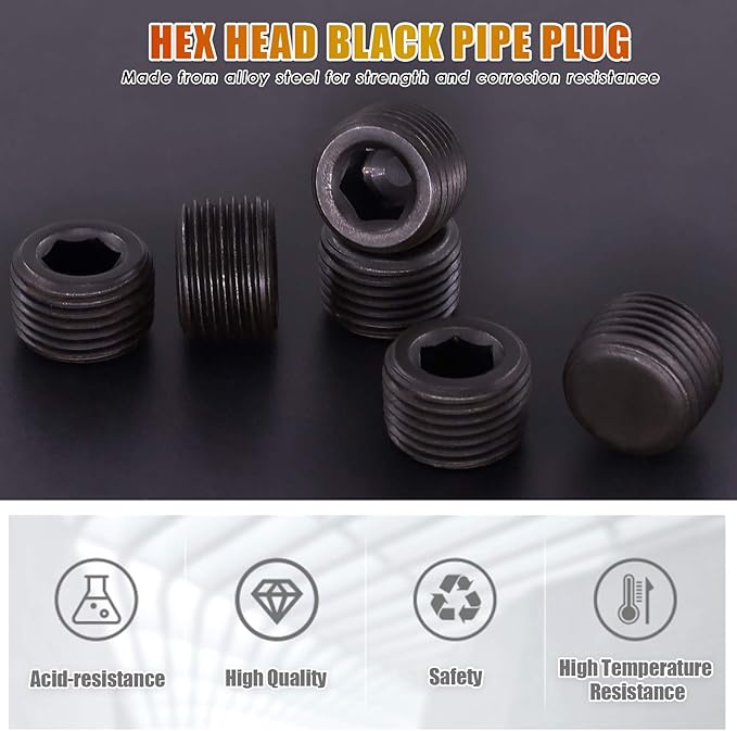 Hilitchi 10Pcs Carbon Steel Black Pipe Fitting Pipe Plug Fitting NPT Male Plug (1/2)