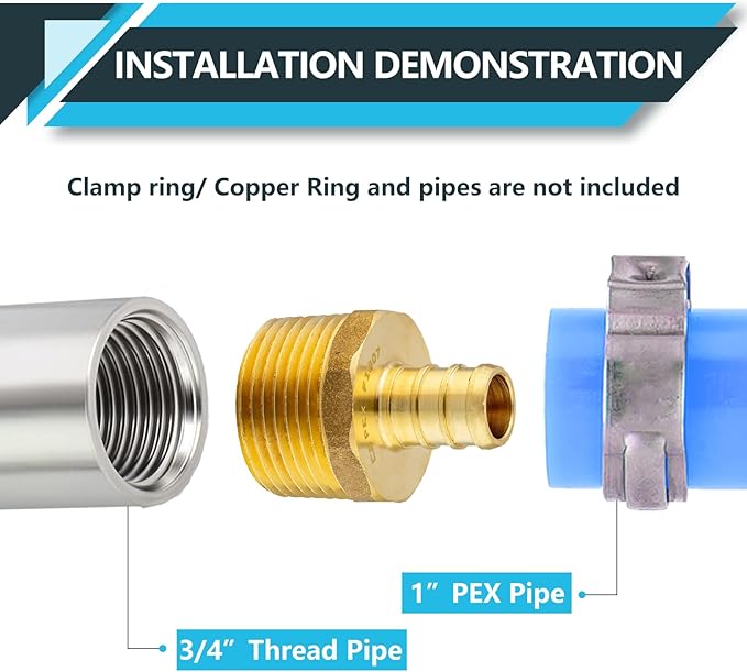 (20-Pack) PEX Fittings, Pex 1/2"x3/4" Male Threaded NPT Adapter, Brass Crimp Fittings, for PEX Tubing Pipe Plumbing, ASTM F1807