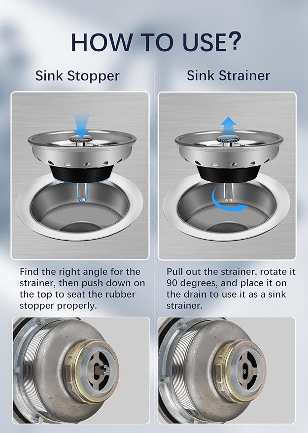 Stainless Steel Commercial Kitchen Sink Drain Assembly for Restaurant Kitchen Sink, 3-1/2 inch Kitchen Sink Drain Kit with Strainer and Stopper, Rustproof and Leakproof