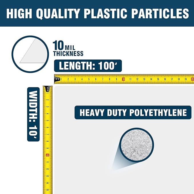 Crawl Space Vapor Barrier, 10 mil 10'x100', Thick Plastic Sheeting, Drop Cloth Vapor Barrier Covering for Crawl Space Encapsulation, Heavy Duty Plastic sheeting, Black and White Panda Film