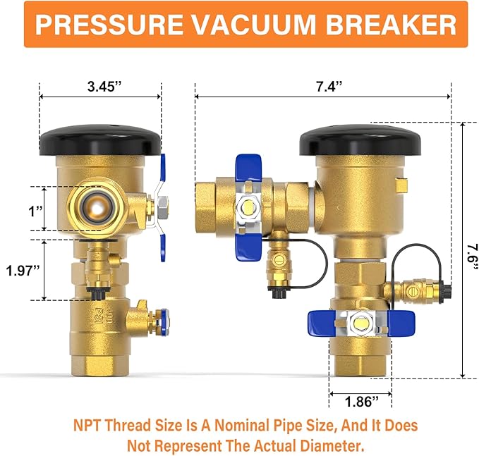 GASHER 1" Pressure Vacuum Breaker Assembly for 1-720A, Brass Irrigation Backflow Preventer, Max 400 PSI Back Siphon Valves for Irrigation System