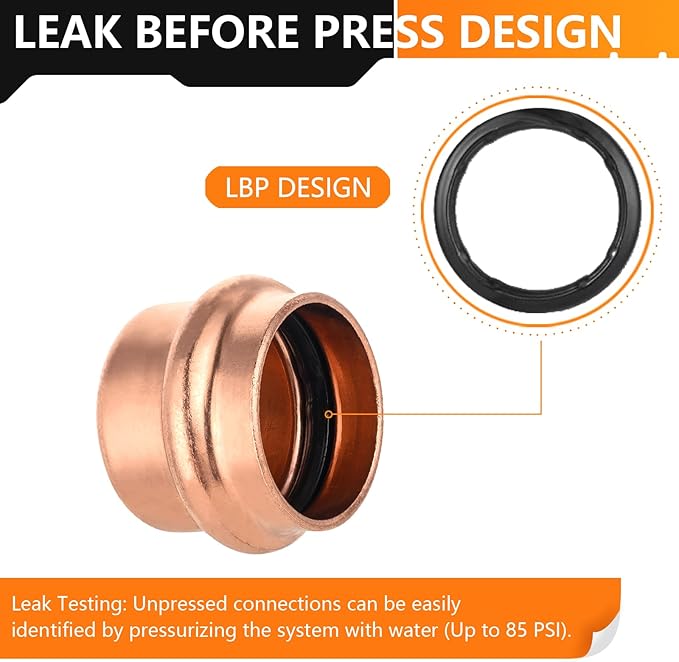 5-Pack HeSun Copper Press End Cap(Plug), 1" Pressure Fittings, Press Fit for Copper Tube Connection(PRESS021)