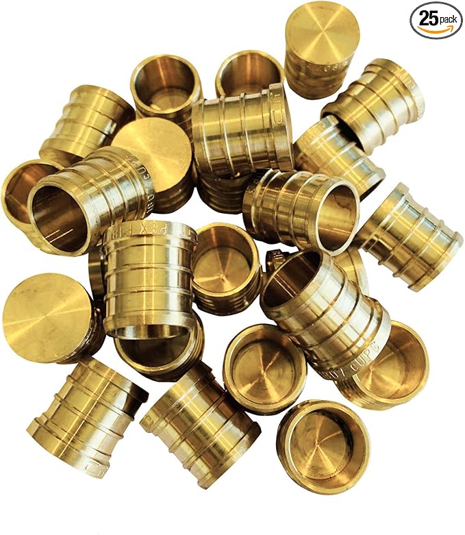 (Pack of 25) EFIELD Barb Crimp Pex 3/4-inch Plug (End Cap) Brass Fittings, ASTM F1807,(PEX1807232-25PCS)