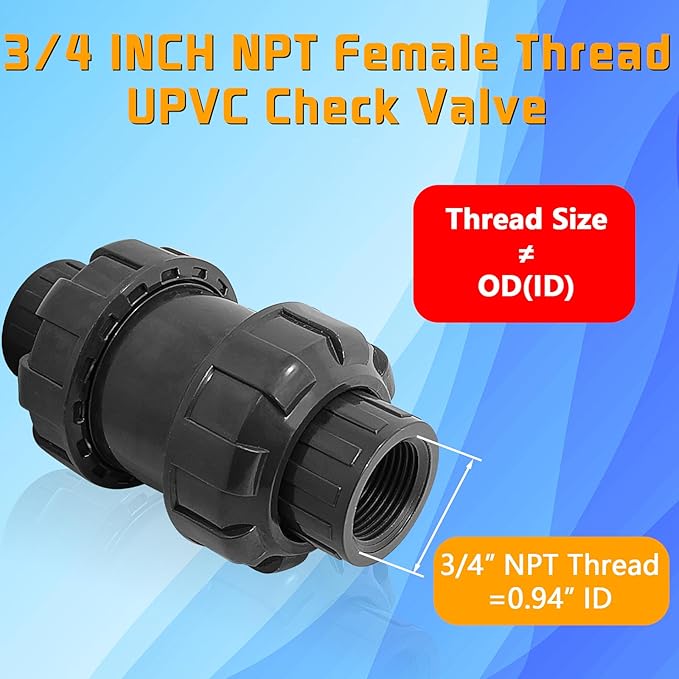 3/4in NPT PVC Spring Check Valve, UPVC Swing Utility Water One Way Check Valve, Sch80 Pool Ball Check Valve for Backflow Prevention
