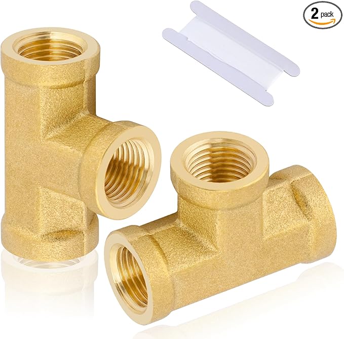 2pcs 1/8" Brass Tee Fittings 1/8" NPT Female Pipe to 1/8" NPT Female Pipe to 1/8 Inch NPT Female Brass Barstock Street Tee Pipe Fittings 3 Way Forged Brass Fittings