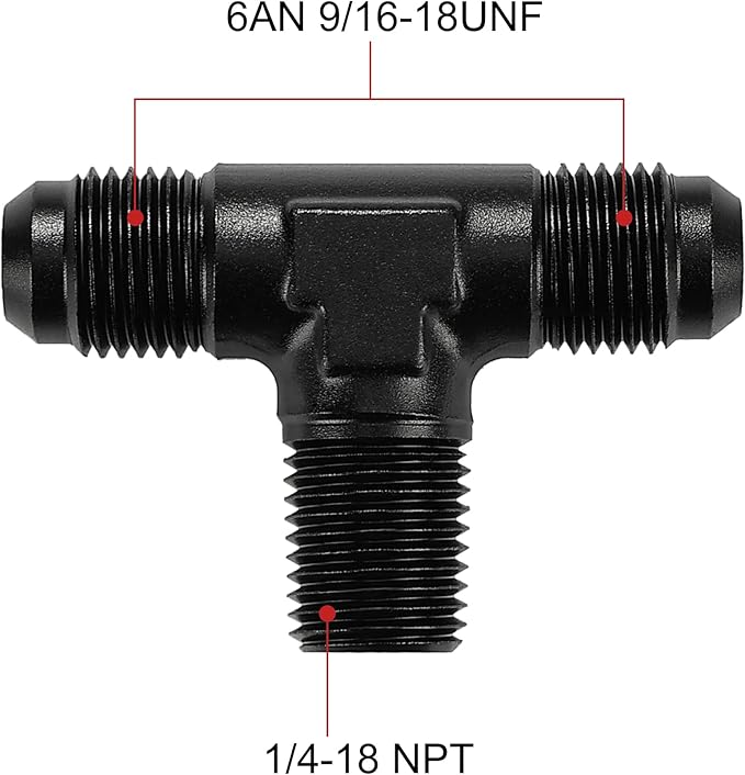 EVIL ENERGY 6AN Tee Male Flare to 1/4 NPT on Side Branch T Fitting Adapter Aluminum Black