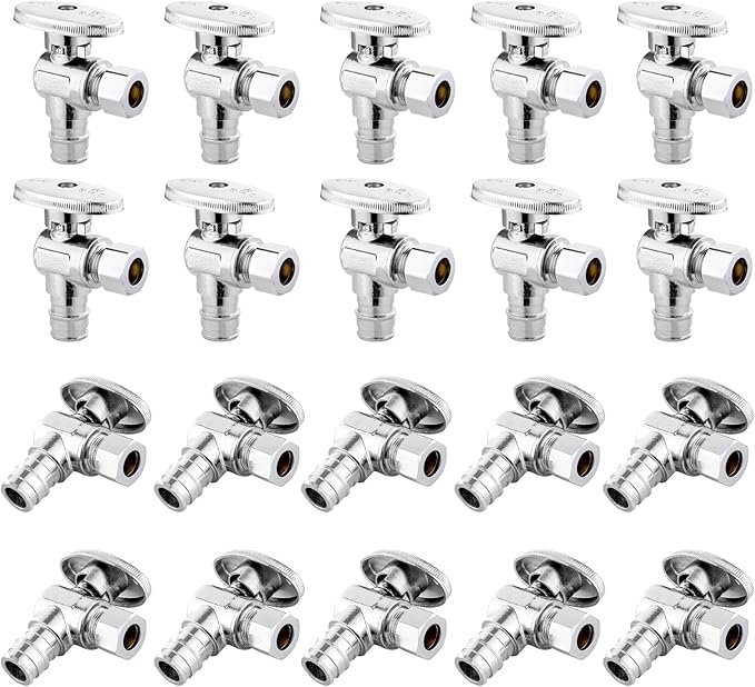 20-PCs HeSun Expansion Pex Angle Stop Valve, 1/2" Pex-a x 3/8" OD Compression Outlet, 1/4 Turn Shut Off Valve for Bathroom,ASTM F1960(VALVE094-20)